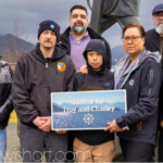 A gathering was held at Mariners Park in Prince Rupert to commemorate Troy Pearson and Charley Cragg's lives and advocate for better safety regulations for workers on commercial vessels on the coast.
