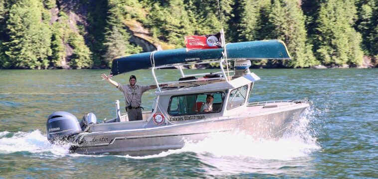 One important component of Coast Funds' work is supporting Coastal Guardian programs. The Coastal Stewardship Network helps Guardian Watchmen and stewardship techs from Gitga’at, Haida, Haíɫzaqv (Heiltsuk), Kitasoo, Xai’xais, Metlakatla, Nuxalk, and Wuikinuxv nations share environmental intelligence and continue a long tradition of caring for coastal environments. Credit: Coast Funds.