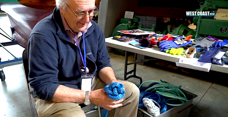 Ruedi Pletscher's passion for knot-tying is evident in his joyful expression, as he expertly weaves together the intricate strands of his latest creation.