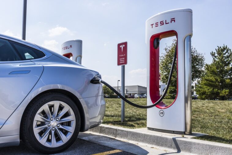 An electric car being charged